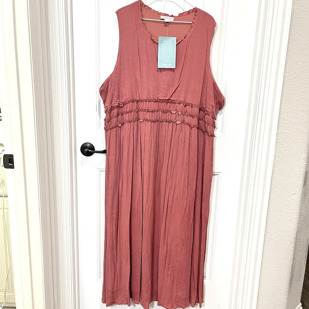 Tiered Maxi Dress Rose‎ Flowy Boho Prairie Cottage Minimalist 3X NEW $180